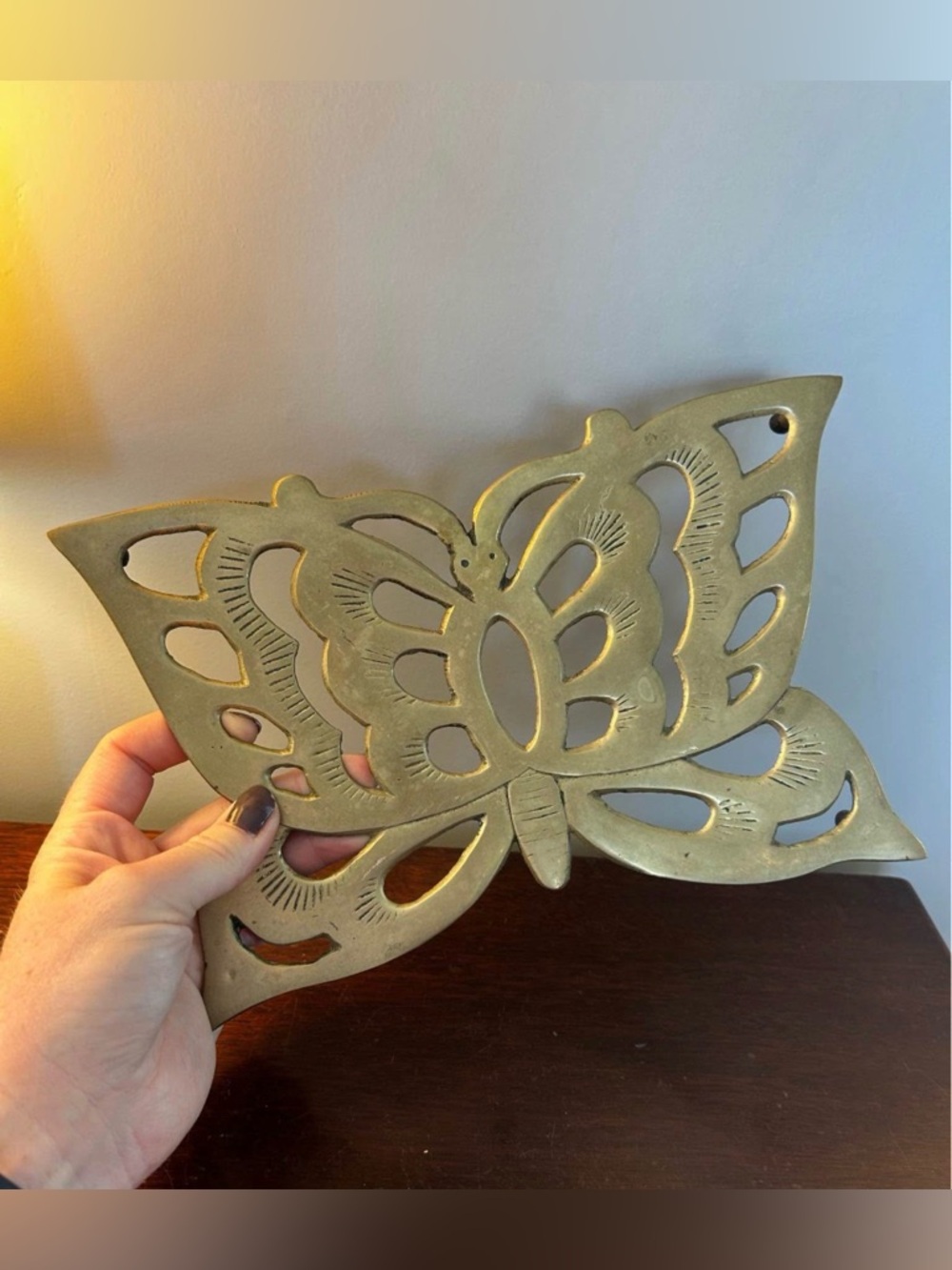 Vintage Brass-Tone Butterfly Trivet Wall Decor Plant Stand MCM Cottagecore